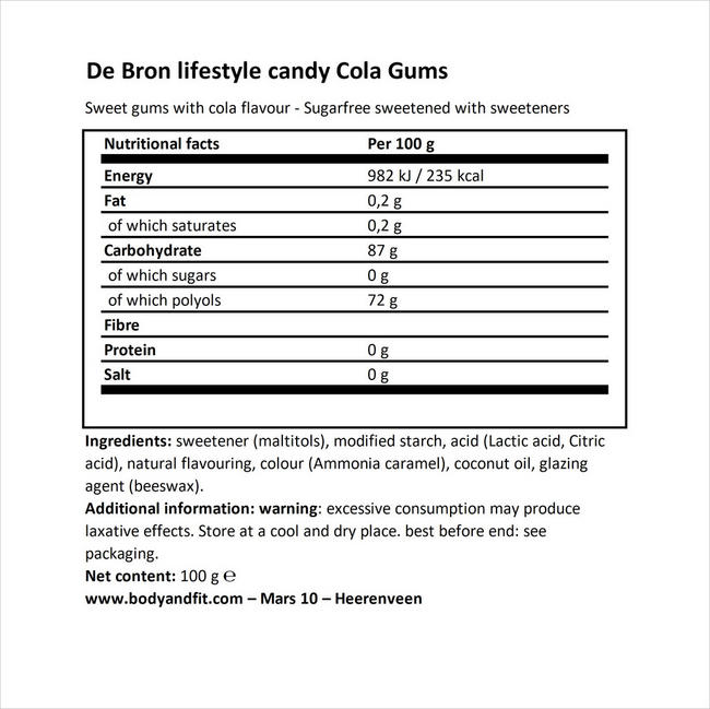 Sugar-free Coke Gums Nutritional Information 1