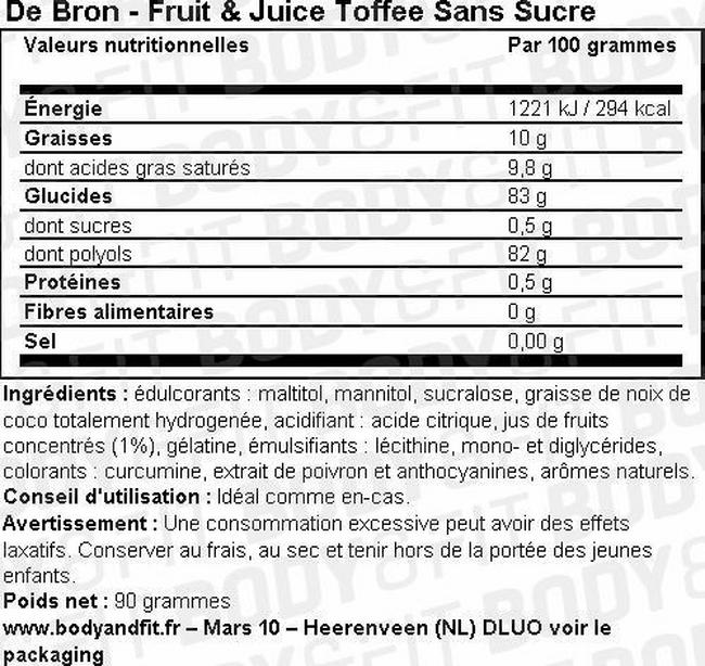Caramels aux fruits sans sucre Fruitjuice Toffees Nutritional Information 1