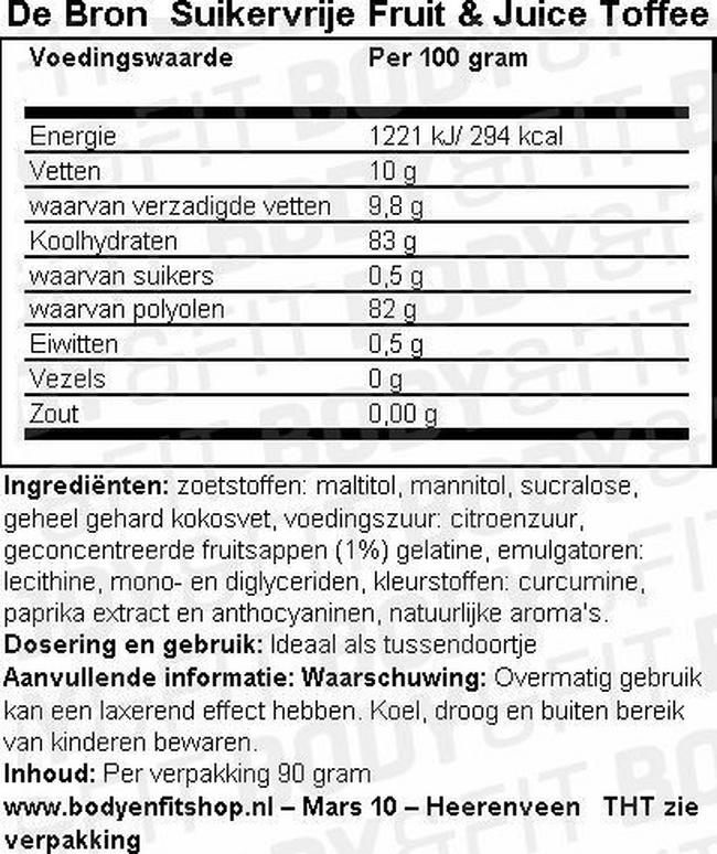 Suikervrije Fruit & Juice Toffee Nutritional Information 1