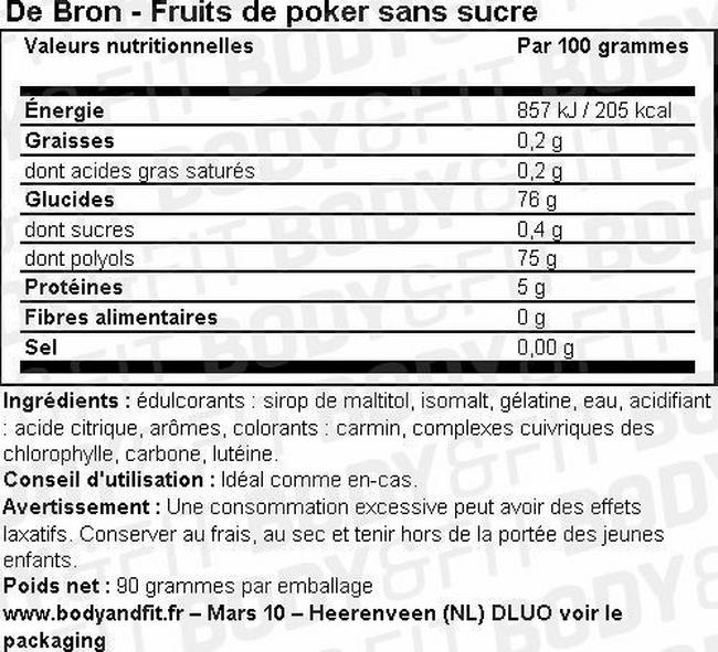 Fruit de Poker Sans Sucre Nutritional Information 1