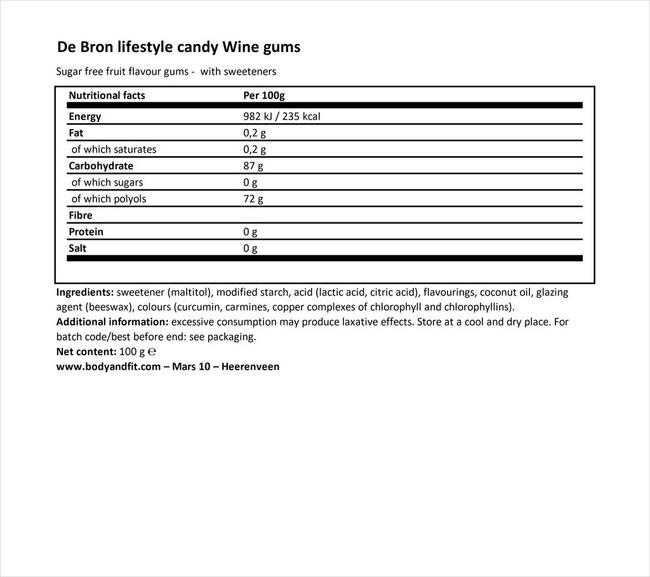 Wine Gums – Less Calories Nutritional Information 1