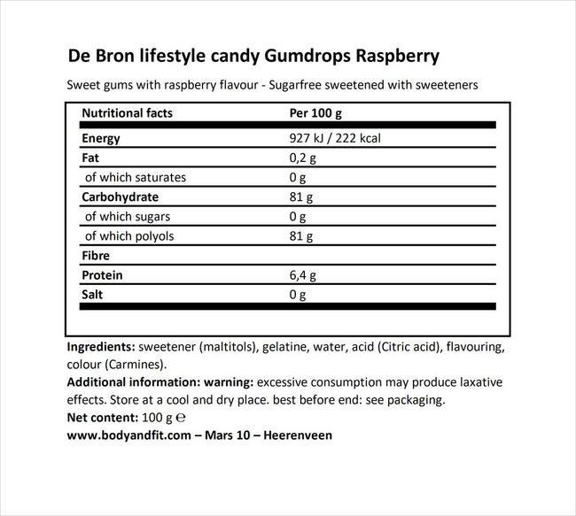Raspberry Gumdrops Nutritional Information 1