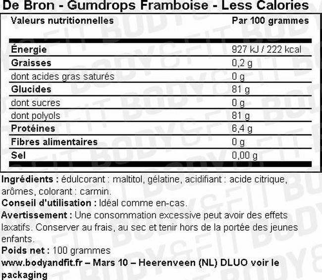 Gommes à la framboise Raspberry Gumdrops Nutritional Information 1
