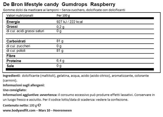 Caramelle Gommose al Lampone Nutritional Information 1