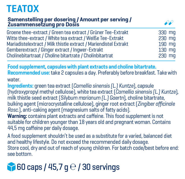 Capsules détox TeaTox Nutritional Information 1