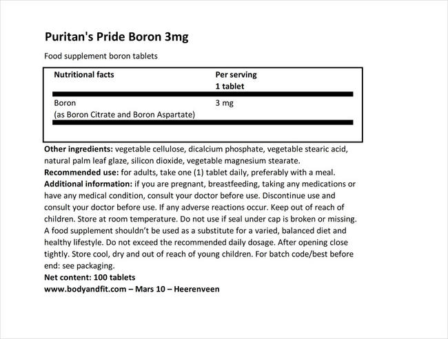 ボロン 3mg Nutritional Information 1