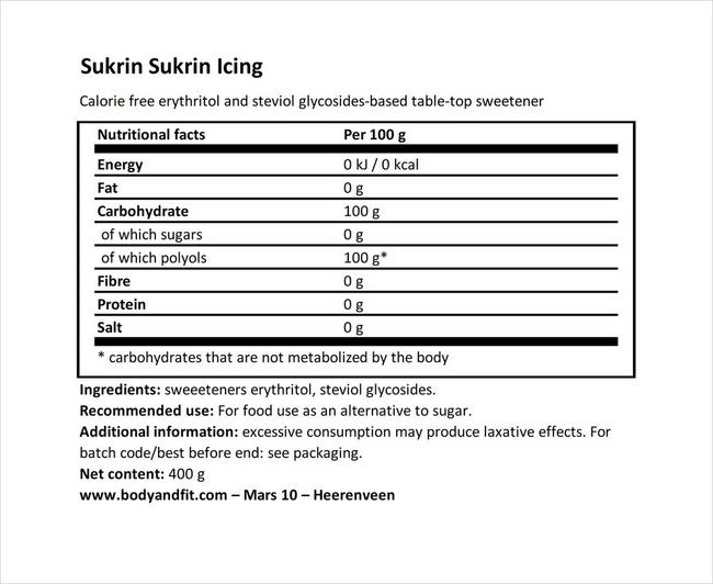 Sukrin Icing Nutritional Information 1