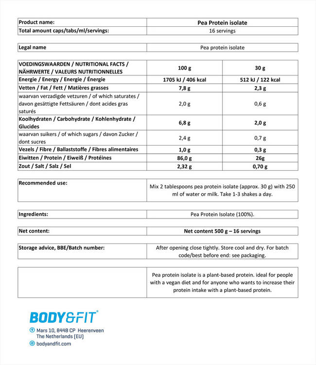 Erwten Proteïne Nutritional Information 1