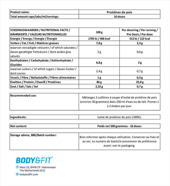 Isolat de protéine de pois Pea Protein Isolate Nutritional Information 1