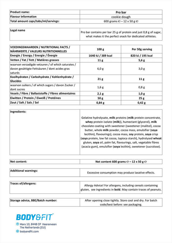 Pro Bar Nutritional Information 1