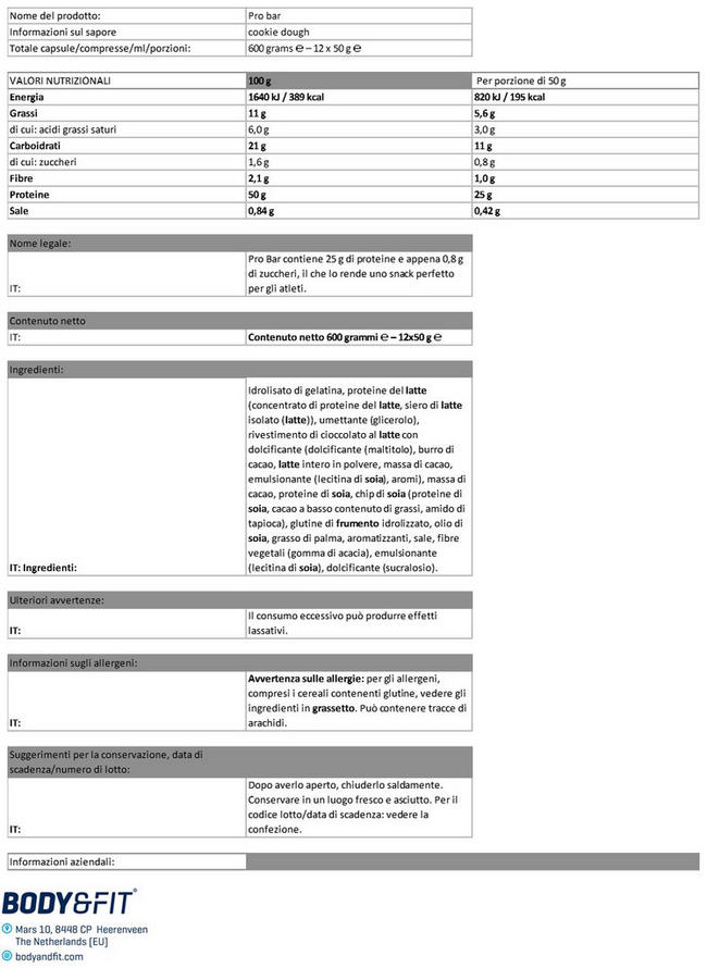 Pro Bar Nutritional Information 1