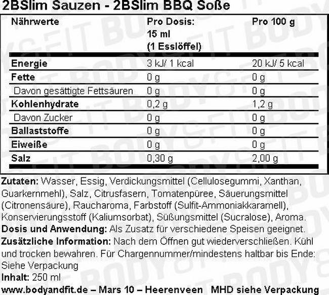 2BSlim BBQ -Soße Nutritional Information 1