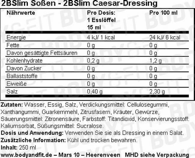 2BSlim Caesar Dressing Nutritional Information 1