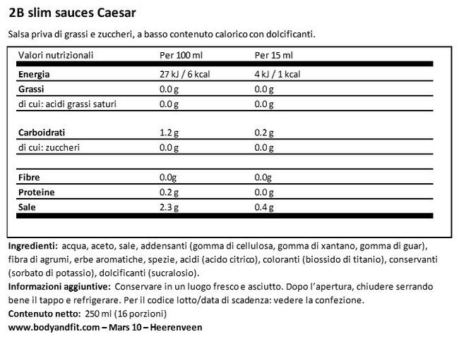 2BSlim Caesar dressing Nutritional Information 1