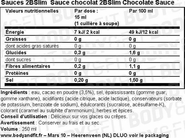 Sauce au chocolat 2BSlim Chocolate Sauce Nutritional Information 1