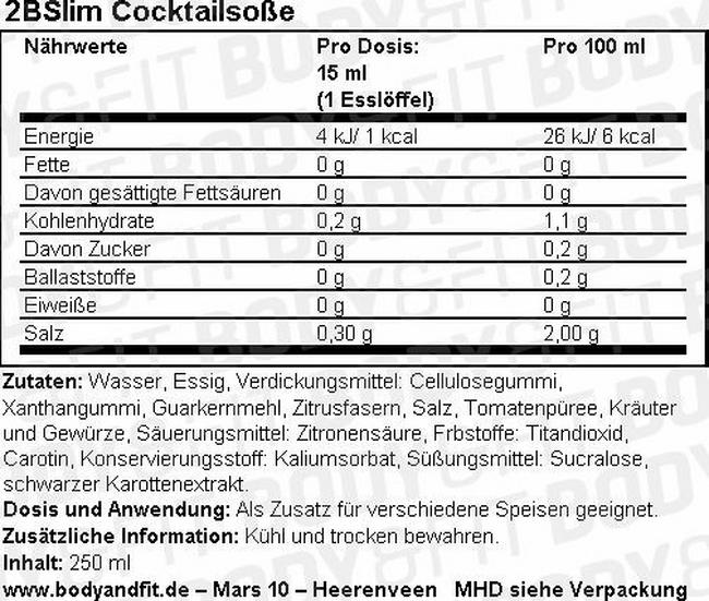 2BSlim Cocktailsoße Nutritional Information 1
