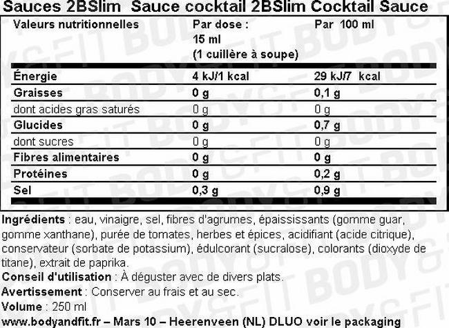 Sauce cocktail 2BSlim Nutritional Information 1