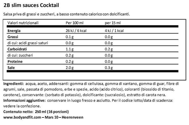 Salsa Cocktail 2BSlim Nutritional Information 1