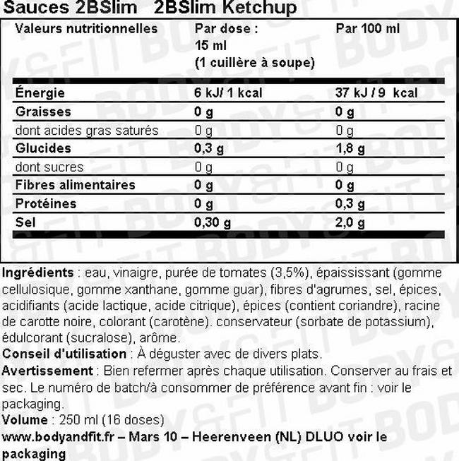 Ketchup 2BSlim Nutritional Information 1