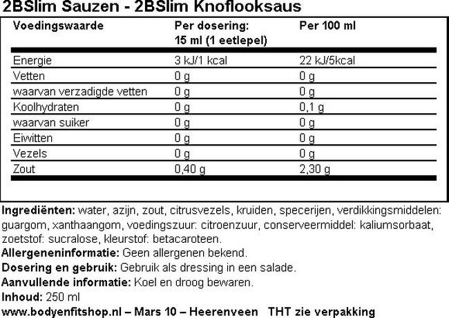 Knoflooksaus Nutritional Information 1