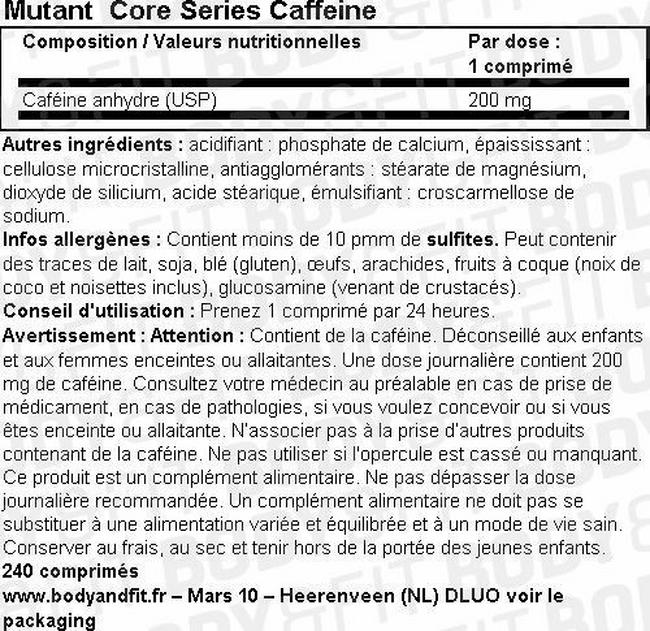 Caféine Core Series Caffeine Nutritional Information 1