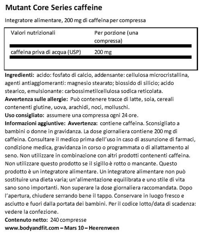 Core Series Caffeine Nutritional Information 1