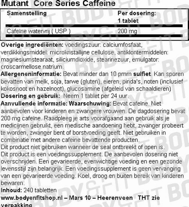 Core Series cafeïne Nutritional Information 1
