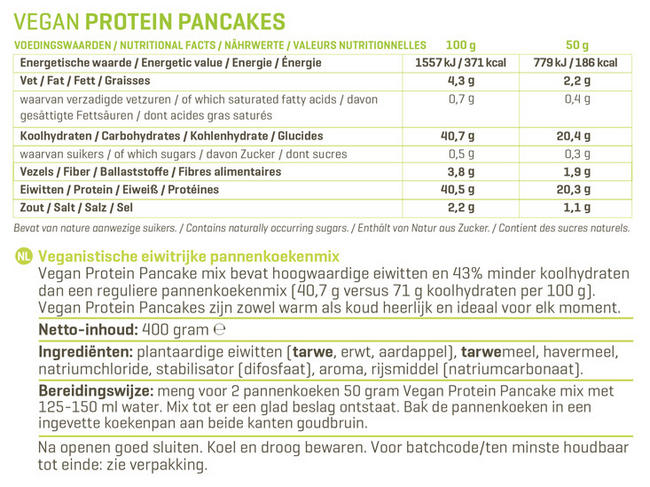Vegan Protein Pannenkoekenmix Nutritional Information 1
