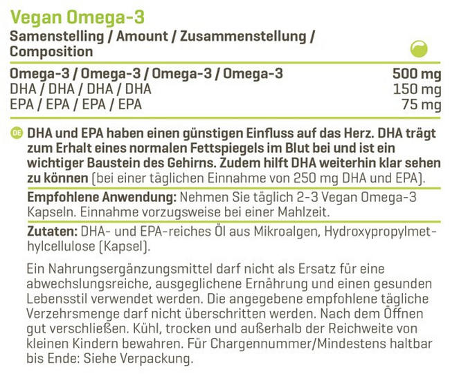 Vegan Omega-3 Nutritional Information 1