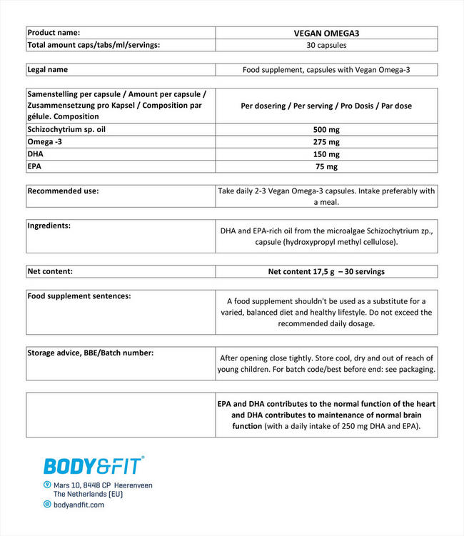 Vegan Omega-3 Nutritional Information 1