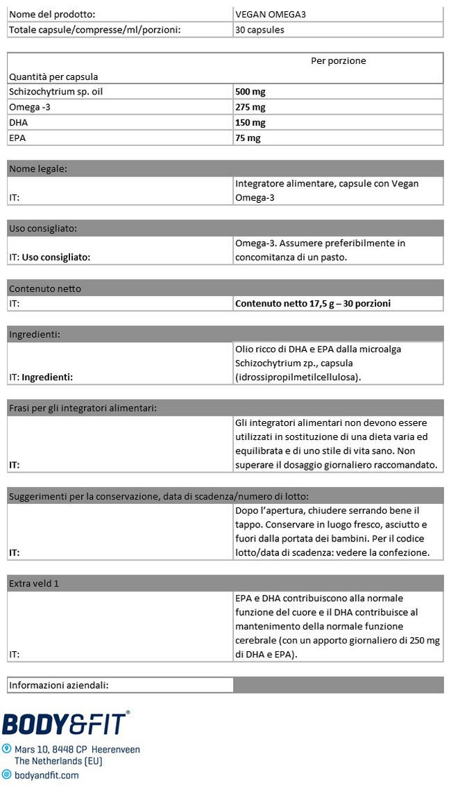 Vegan Omega-3 Nutritional Information 1