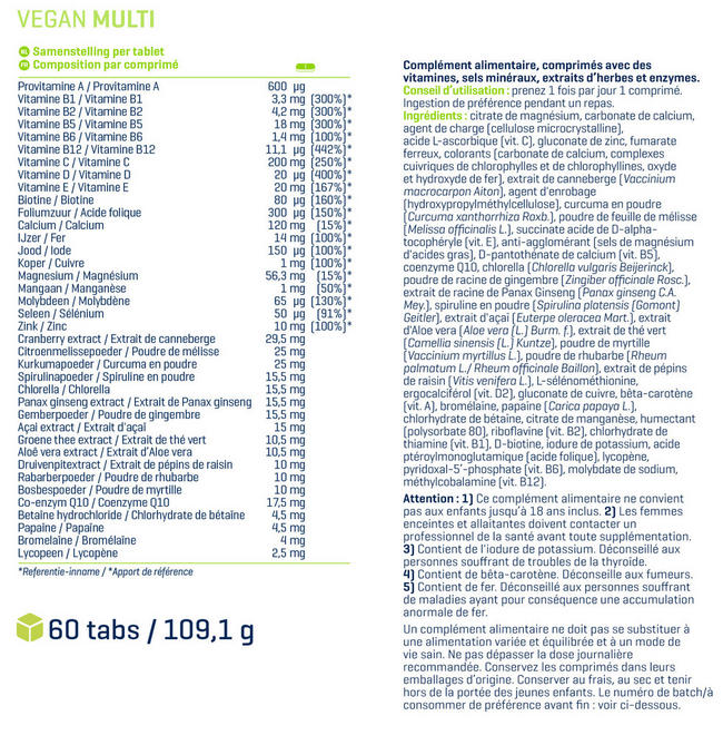 Comprimés Vegan Multi Nutritional Information 1