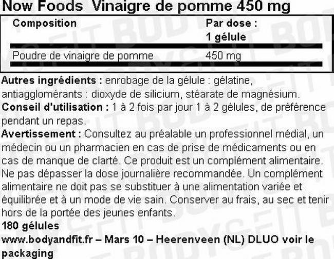 Vinaigre de pomme 450 mg Nutritional Information 1