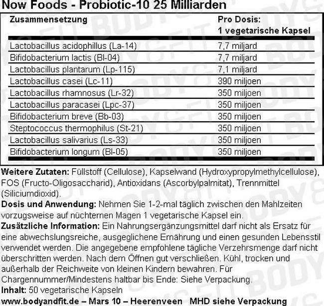 Probiotic 10™ 25 Milliarden Nutritional Information 1