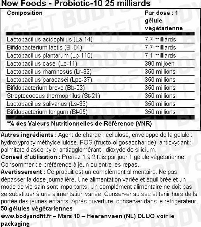 Probiotic 10™ 25 Milliards Nutritional Information 1