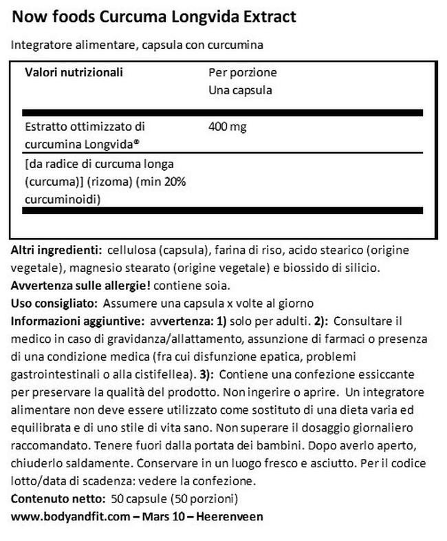 Curcuma Longvida Extract Nutritional Information 1