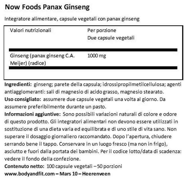 Panax Ginseng Nutritional Information 1