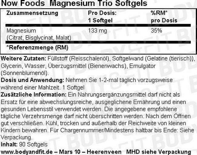 Magnesium Trio Softgels Nutritional Information 1