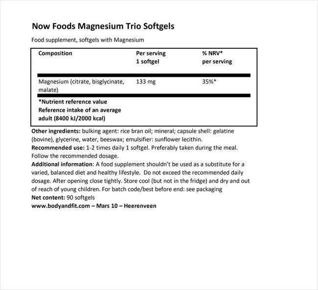 Magnesium Trio soft gels Nutritional Information 1