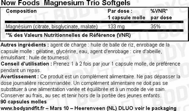 Capsules molles Magnesium Trio soft gels Nutritional Information 1
