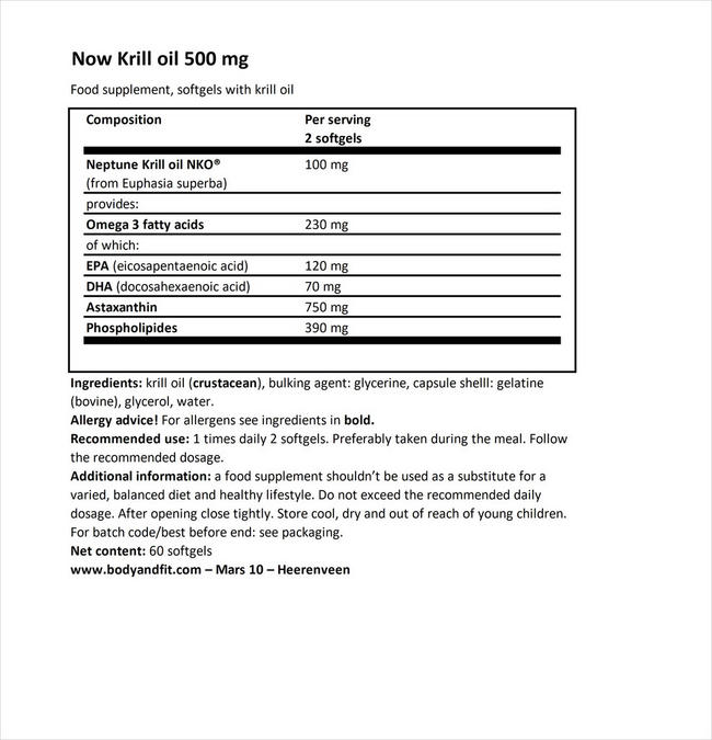 Krill Oil 500 mg Nutritional Information 1