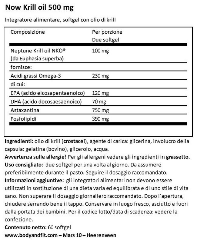 Krill Oil 500 mg Nutritional Information 1