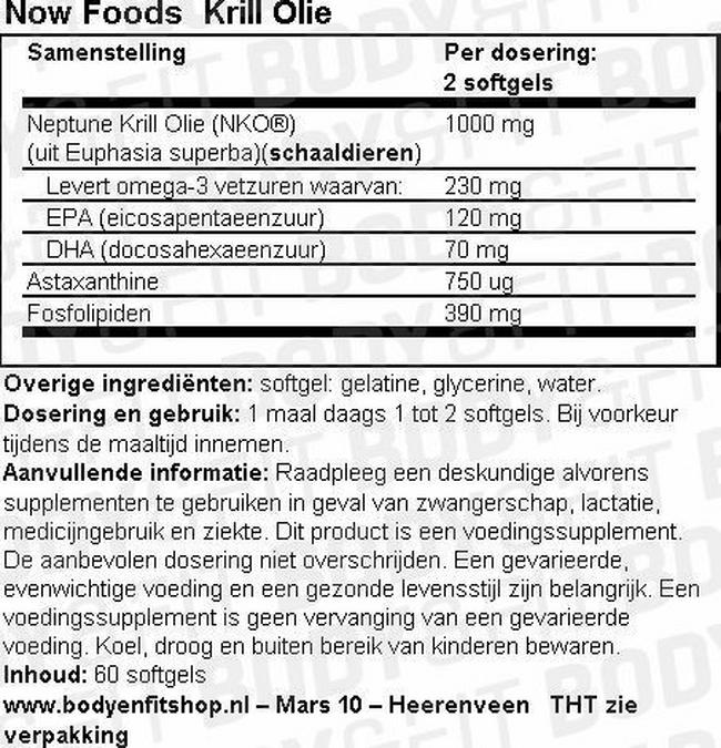 Krill Olie 500 mg Nutritional Information 1