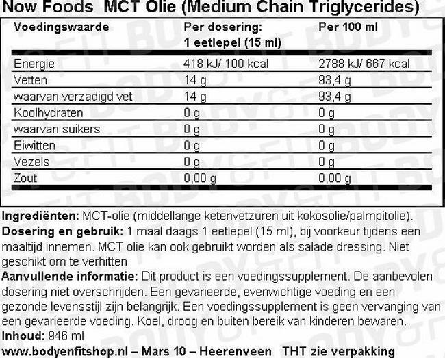 MCT Olie (Medium Chain Triglycerides) Nutritional Information 1