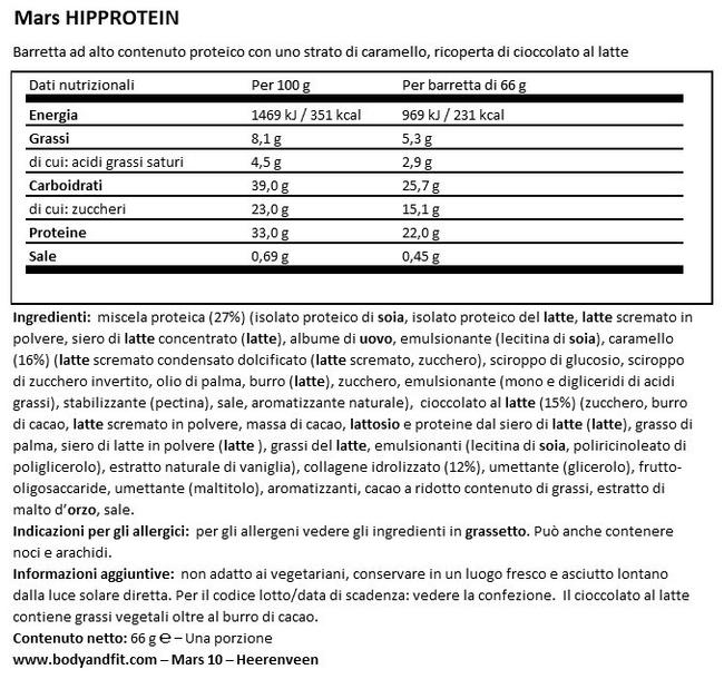 Barretta Mars HiProtein Nutritional Information 1