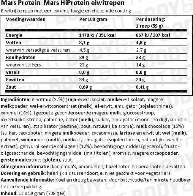 Mars HiProtein Bar Nutritional Information 1