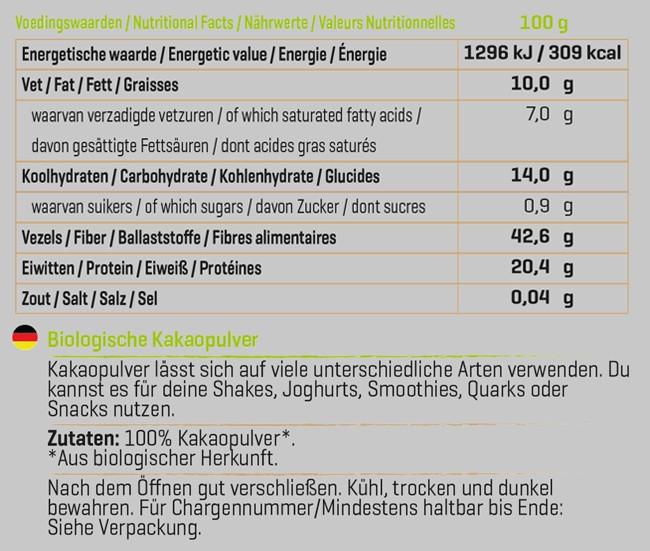 Kakaopulver Biologisch Nutritional Information 1