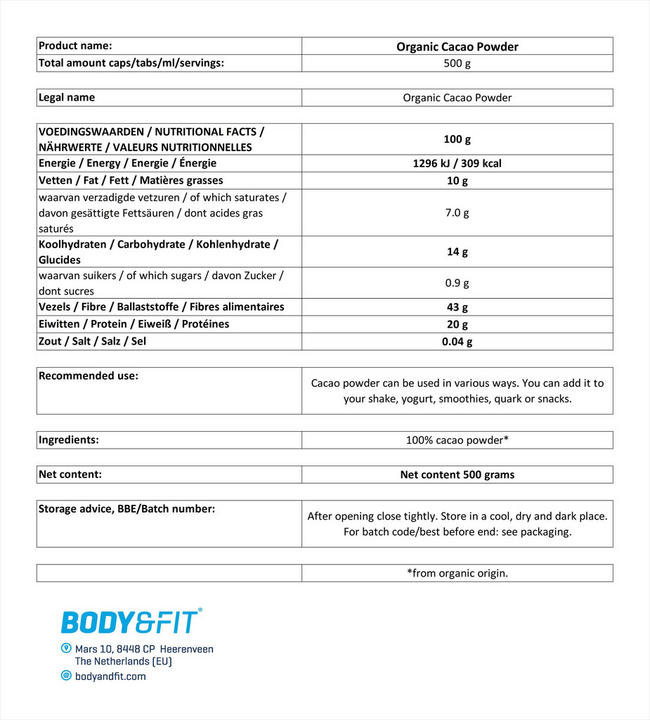 Cacoa Powder Organic Nutritional Information 1