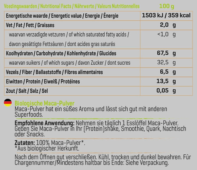 Biologisches Maca-Pulver Nutritional Information 1