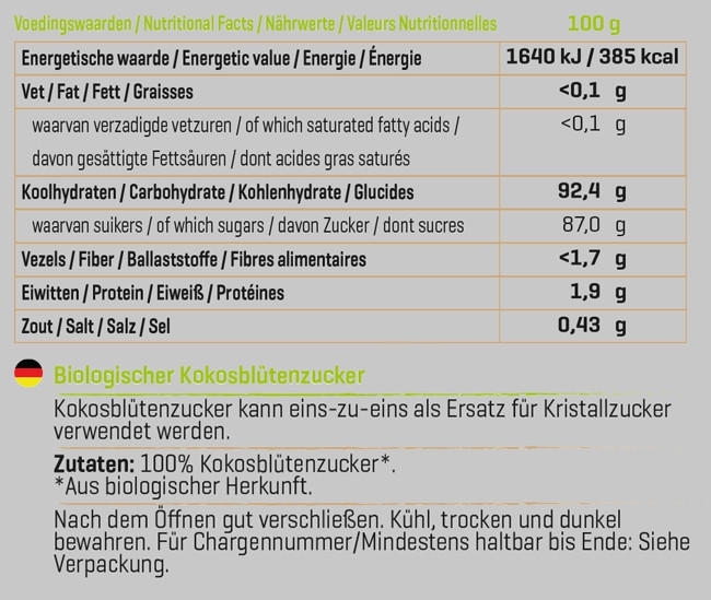 Kokosblütenzucker Nutritional Information 1